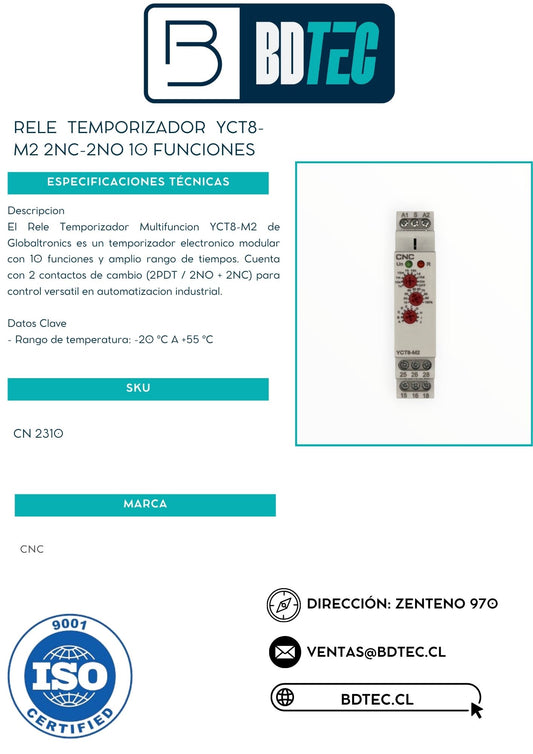 Rele temporizador yct8-m2 2nc-2no 10 funciones