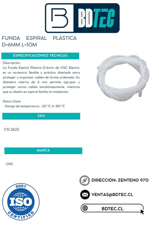 Funda espiral plastica d=6mm l=10m