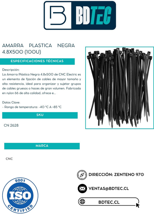 Amarra plastica negra 4.8x500 (100u)