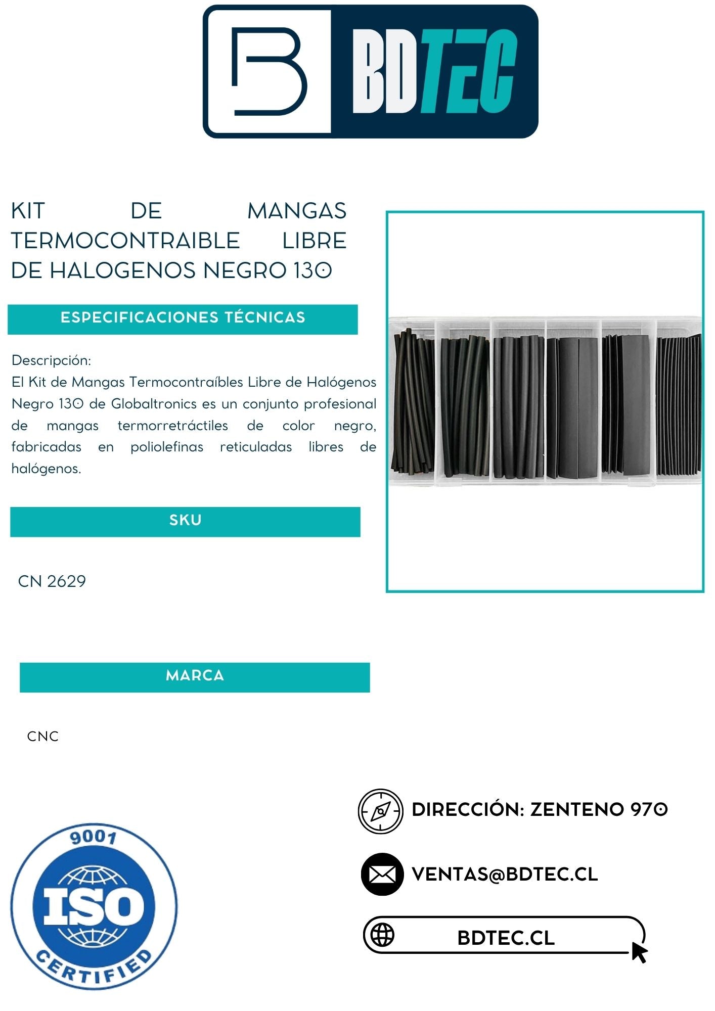Kit de mangas termocontraible libre de halogenos negro 130