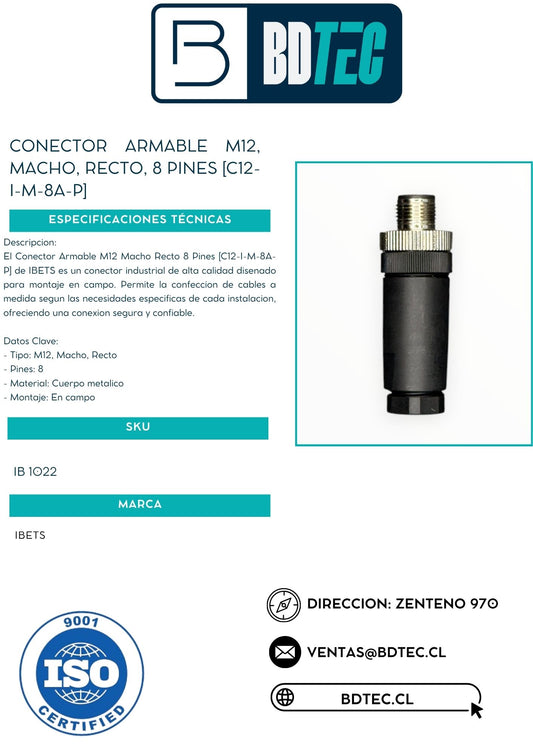 Conector armable M12, macho, recto, 8 pines IBEST C12-I-M-8A-P - vista 2