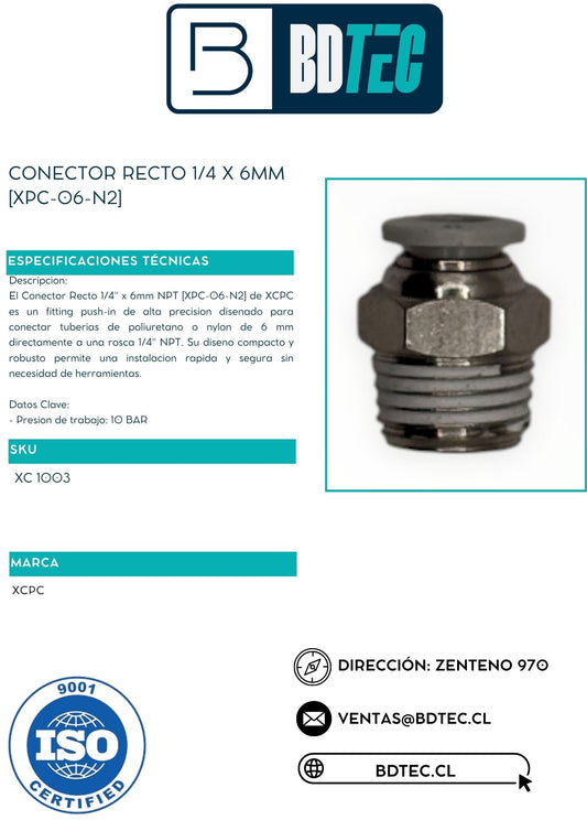 Conector neumático recto 1/4 x 6 mm ZT XPC-06-N2 - vista 2