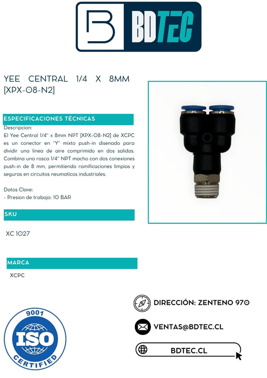 Yee neumática central 1/4 x 8 mm XCPC XPX-08-N2 - vista 2