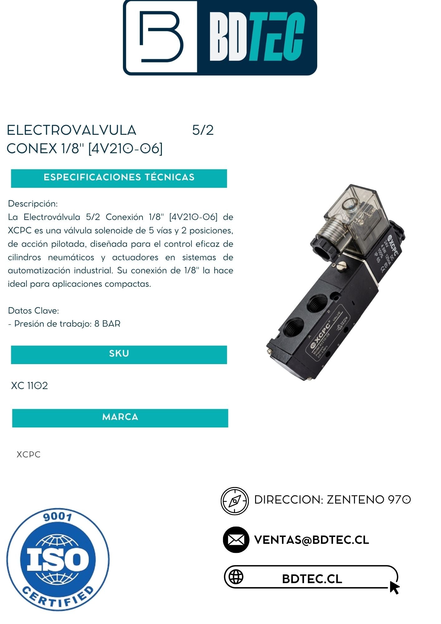 Electroválvula 5/2 conexión 1/8"