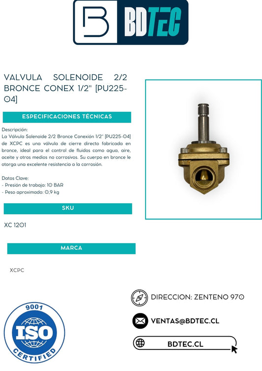 Válvula solenoide 2/2 bronce conexión 1/2" ZT PU225-04 - vista 2