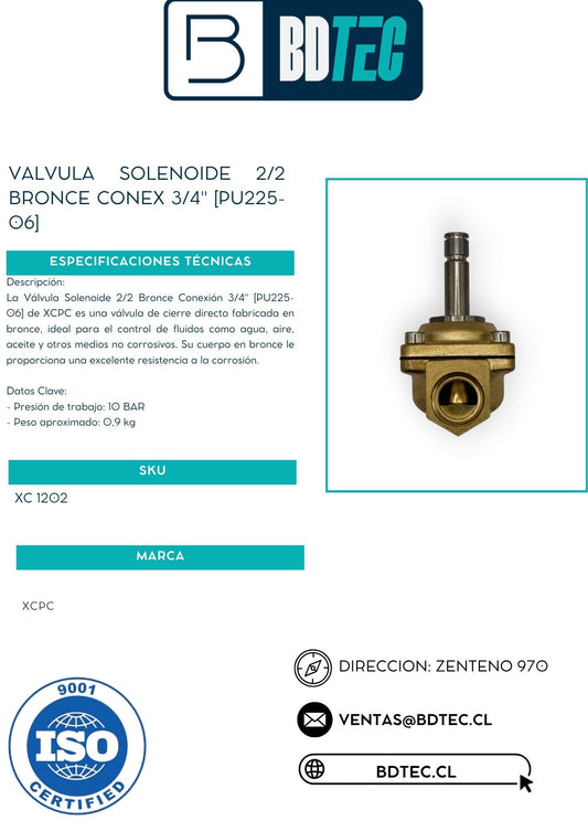 Válvula solenoide 2/2 bronce conexión 3/4" ZT PU225-06 - vista 2