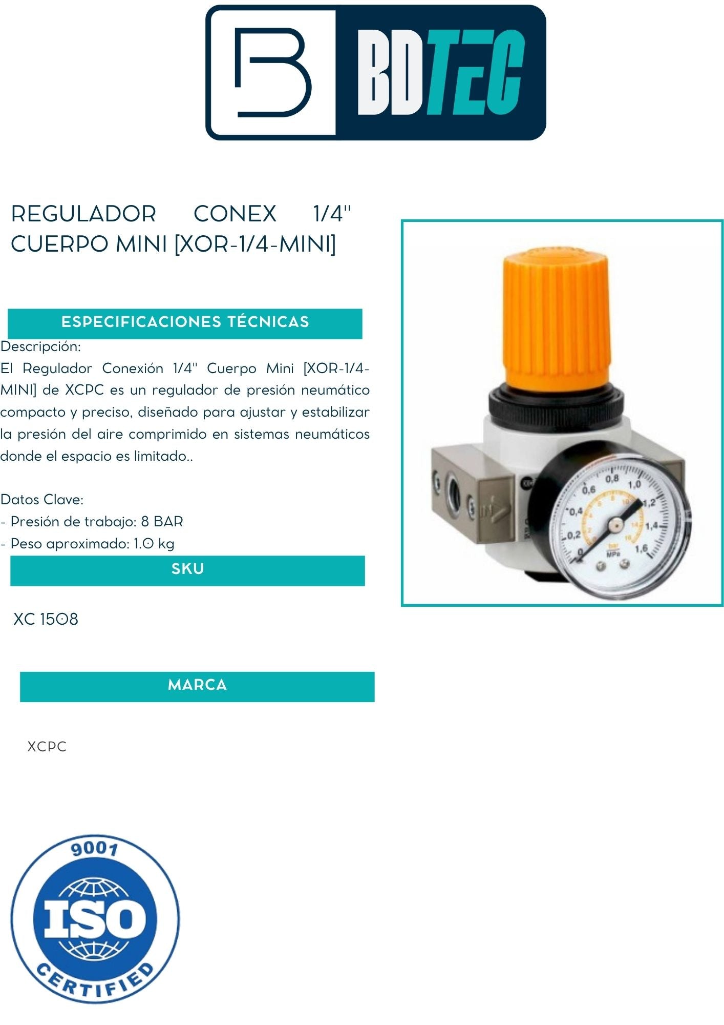 Regulador conexión 1/4" cuerpo mini