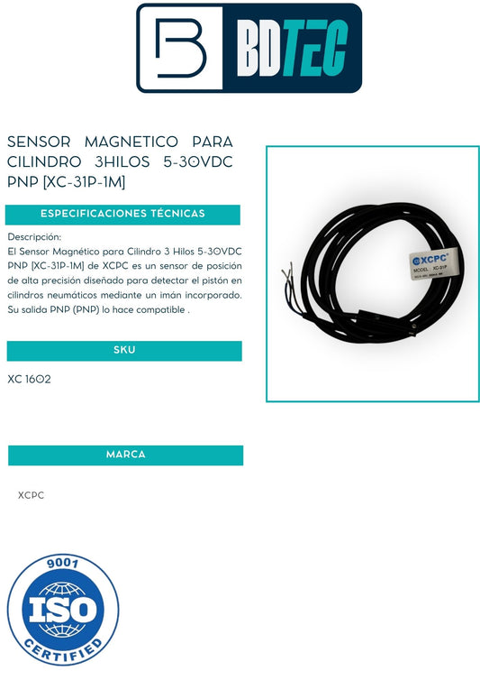 Sensor magnético para cilindro 3 hilos 5-30 VDC PNP XCPC XC-31P-1M - vista 2