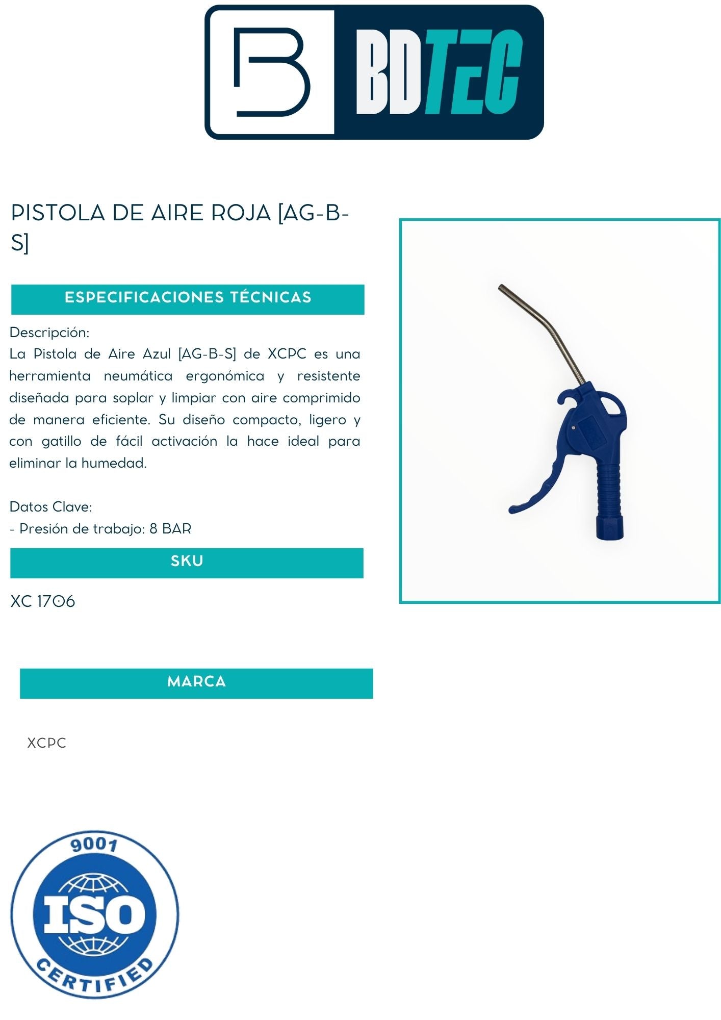Pistola de aire azul boquilla corta
