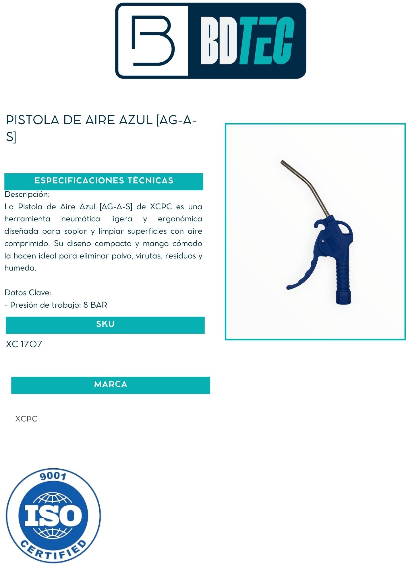 Pistola de aire azul boquilla larga