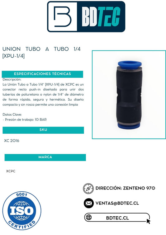 Unión neumática tubo a tubo 1/4 XCPC XPU-1/4 - vista 2