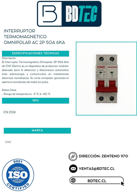 Interruptor termomagnetico omnipolar ac 2p 50a 6ka