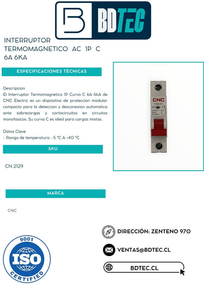 Interruptor termomagnetico ac 1p c 6a 6ka