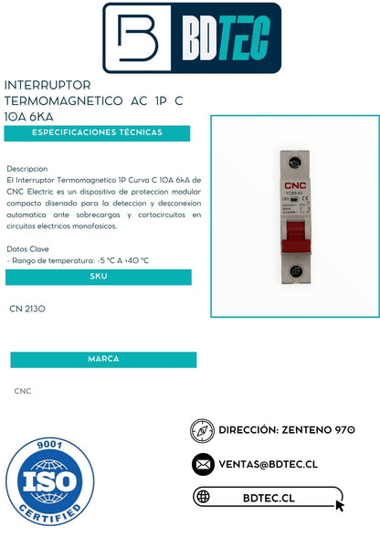 Interruptor termomagnetico ac 1p c 10a 6ka