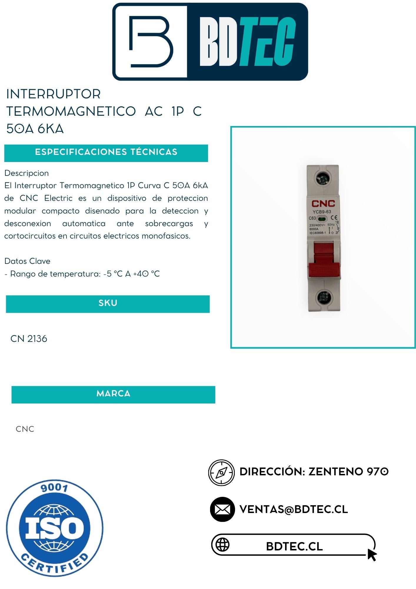 Interruptor termomagnetico ac 1p c 50a 6ka