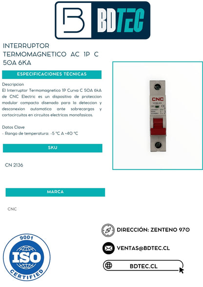 Interruptor termomagnetico ac 1p c 50a 6ka