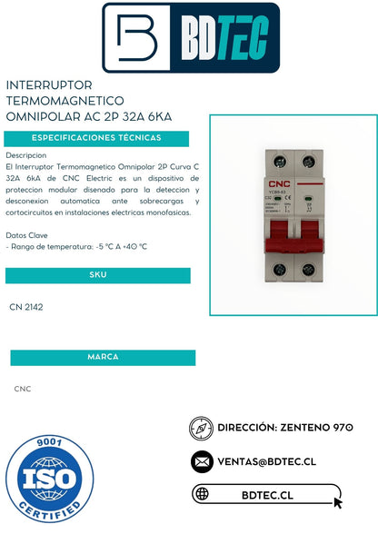 Interruptor termomagnetico omnipolar ac 2p 32a 6ka