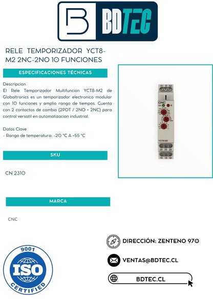 Rele temporizador yct8-m2 2nc-2no 10 funciones