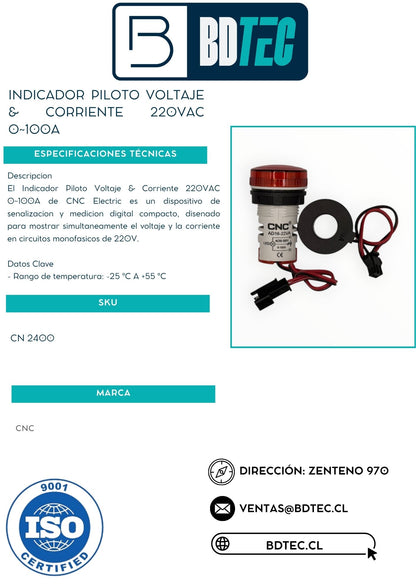 Indicador piloto voltaje & corriente 220vac 0~100a