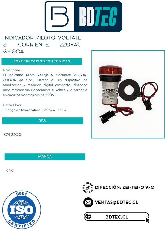 Indicador piloto voltaje & corriente 220vac 0~100a