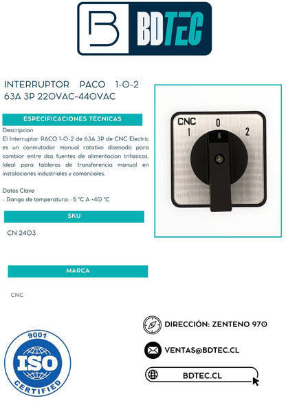 Interruptor paco 1-0-2 63 A 3P 220 VAC - 440 VAC