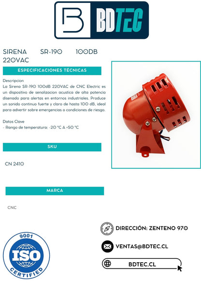 Sirena industrial 100 dB 220 VAC CNC - vista 2