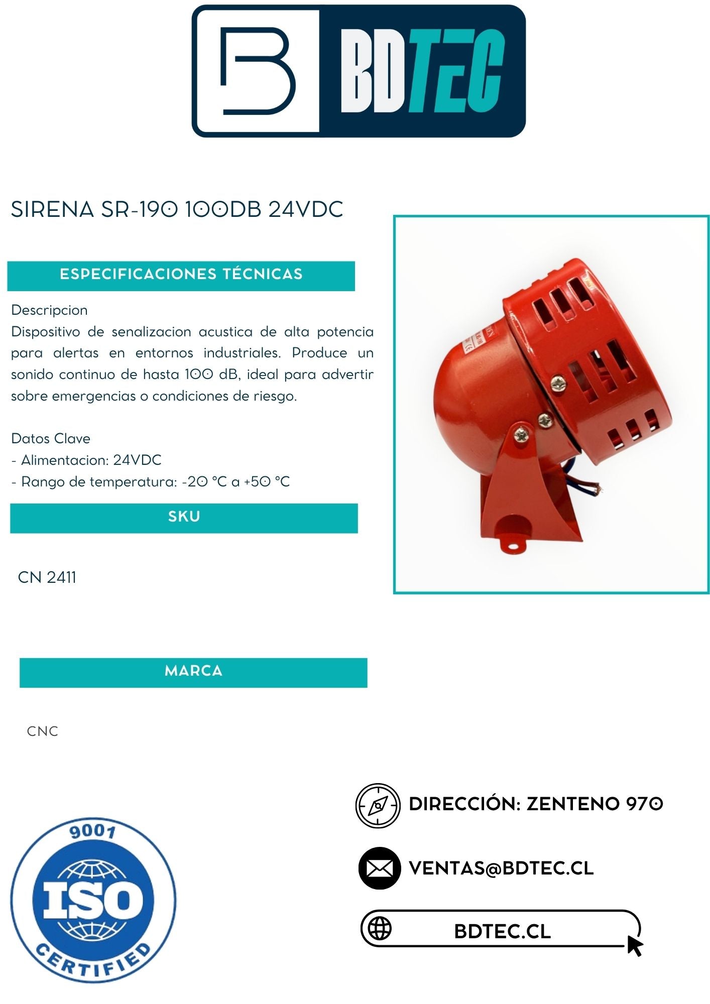 Sirena industrial 100 dB 24 VDC