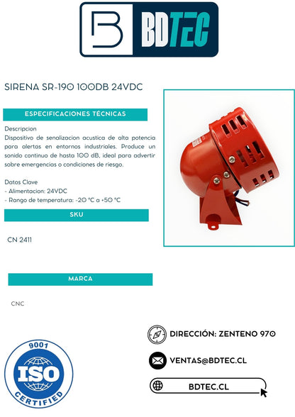 Sirena industrial 100 dB 24 VDC