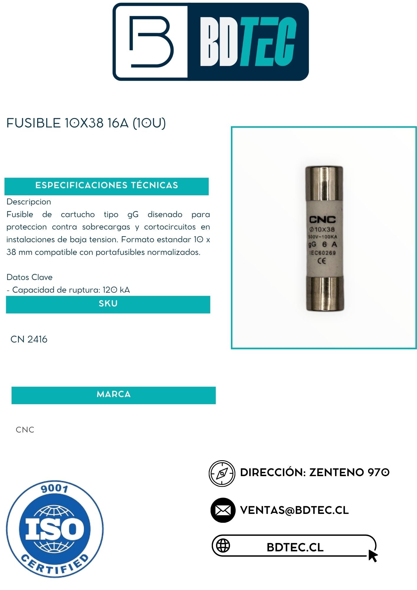 Fusible 10x38 16a (10u)