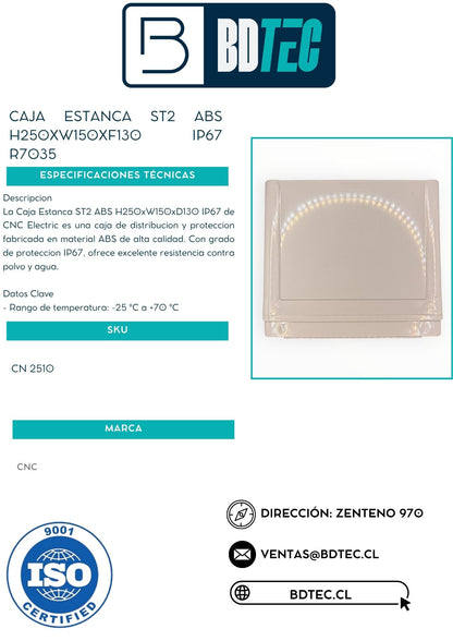Caja estanca st2 abs h250xw150xf130 ip67 r7035