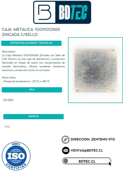 Caja metalica 100x100x65 zincada c/sello