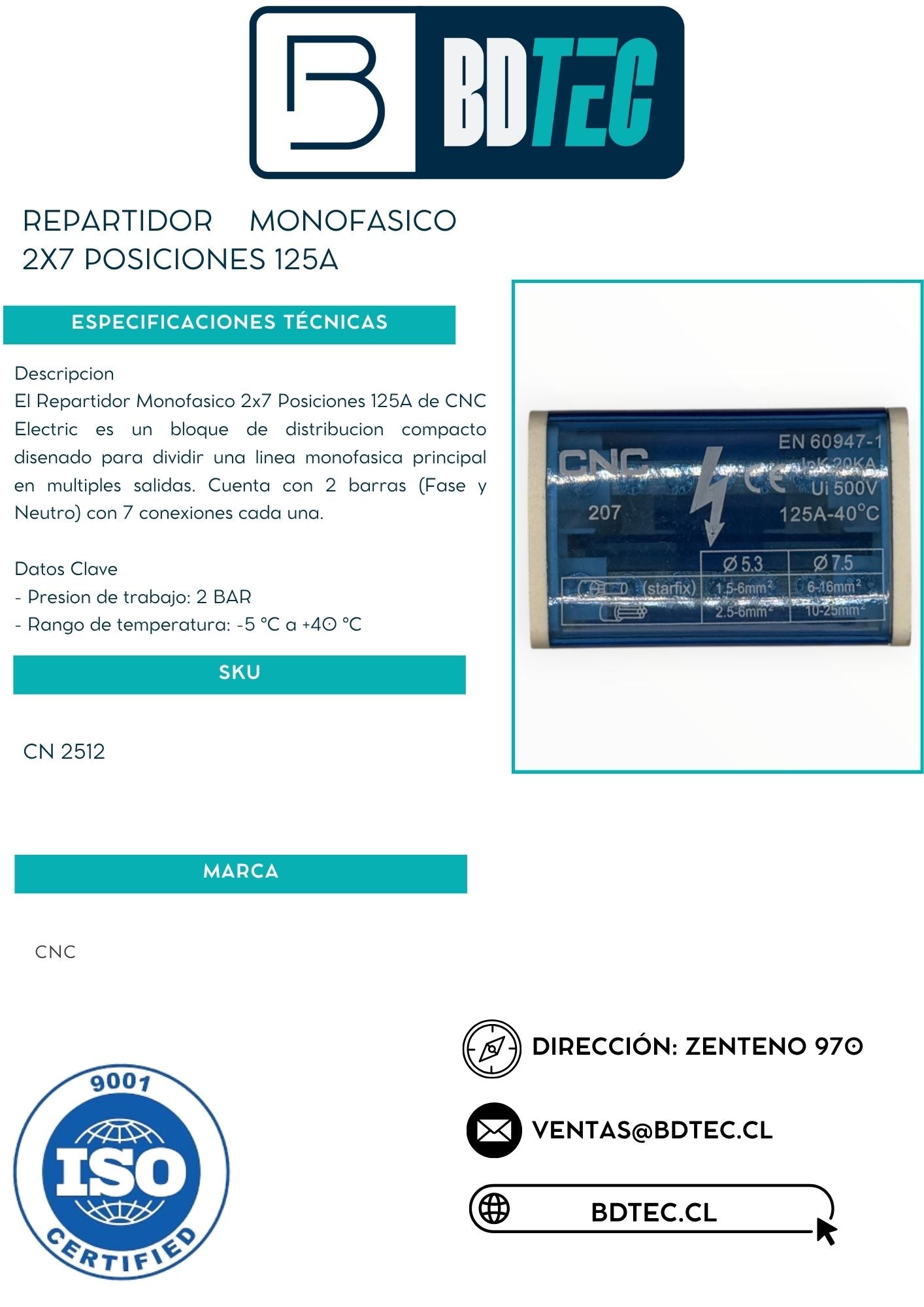 Repartidor monofasico 2x7 posiciones 125a