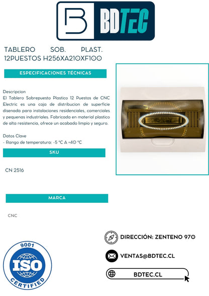Tablero sob. plast. 12puestos h256xa210xf100