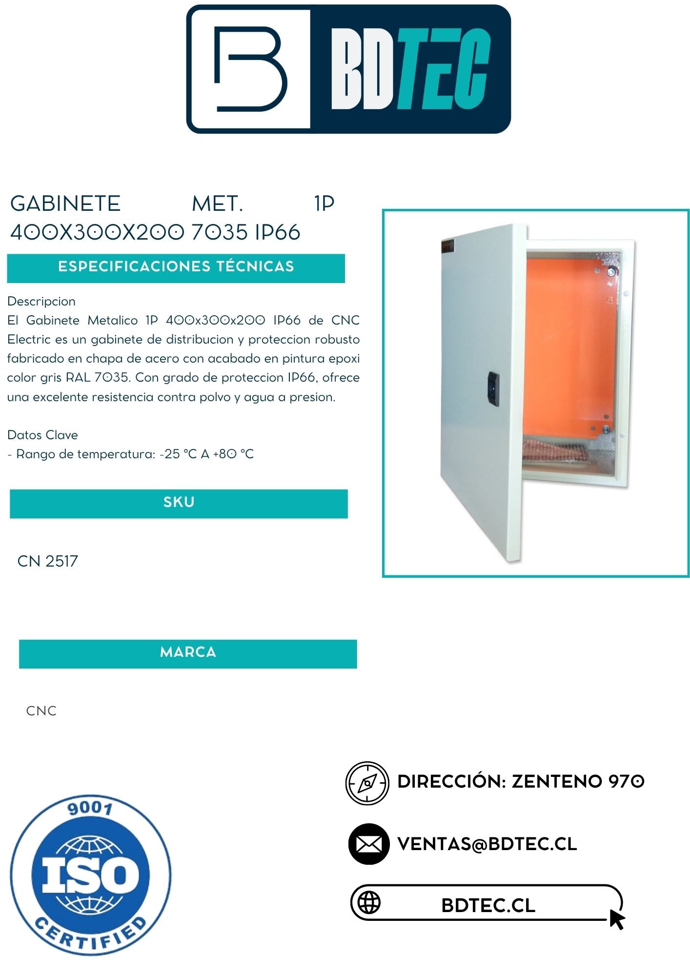 Gabinete met. 1p 400x300x200 7035 ip66