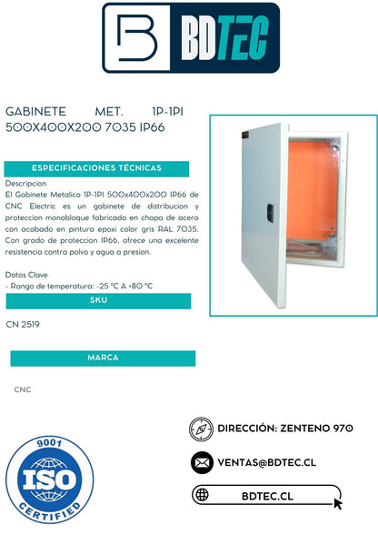 Gabinete met. 1p-1pi 500x400x200 7035 ip66