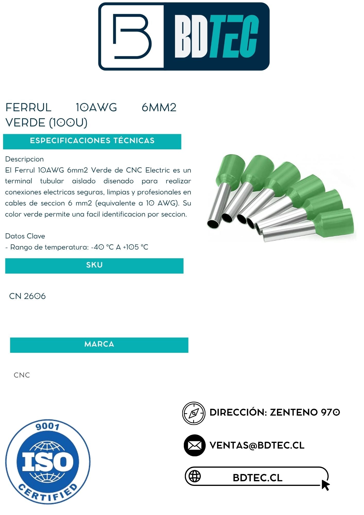 Ferrul 10awg 6mm2 verde (100u)
