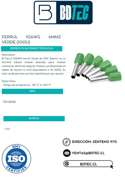 Ferrul 10awg 6mm2 verde (100u)