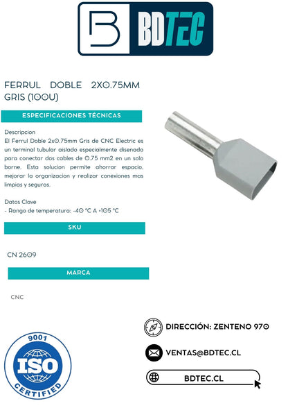 Ferrul doble 2x0.75mm gris (100u)