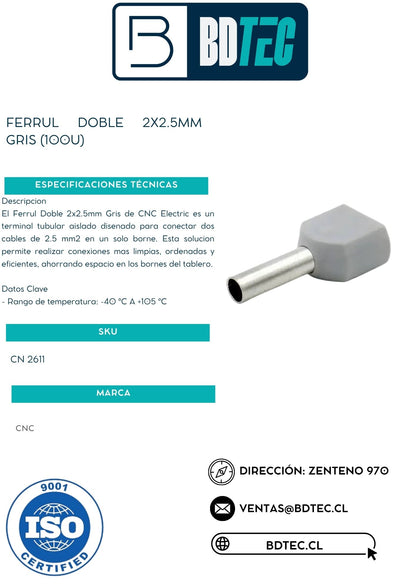 Ferrul doble 2x2.5mm gris (100u)