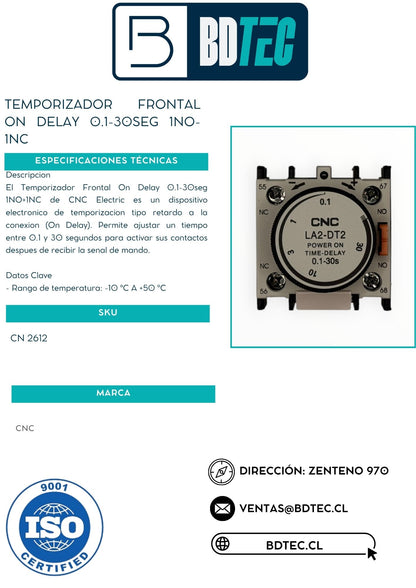 Temporizador frontal ON delay 0.1-30seg 1NO-1NC