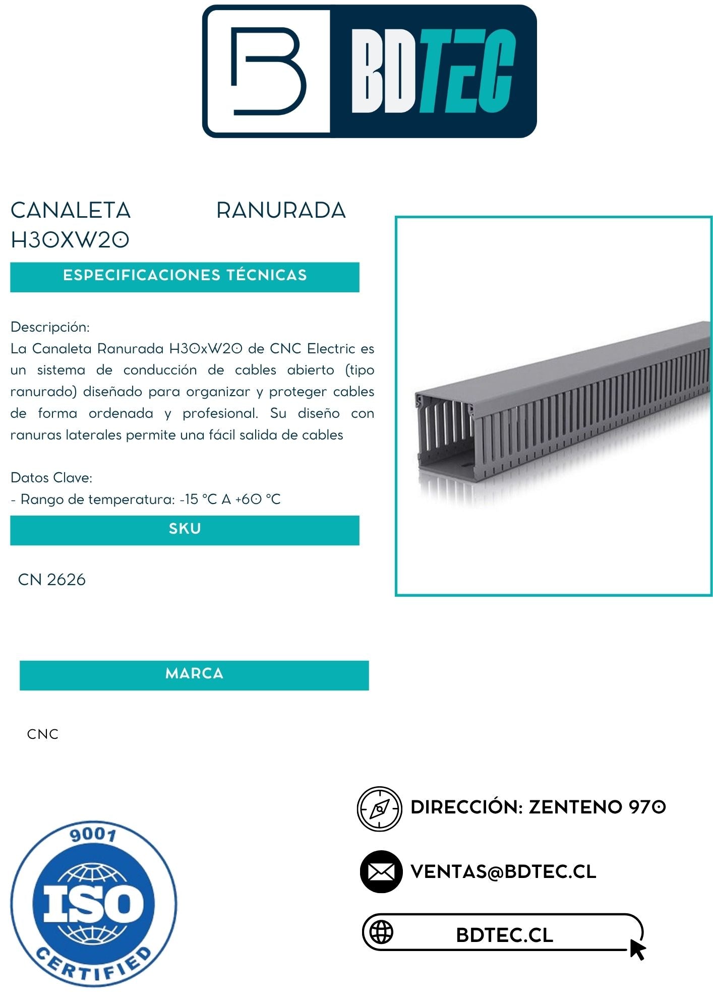 Canaleta ranurada h30xw20