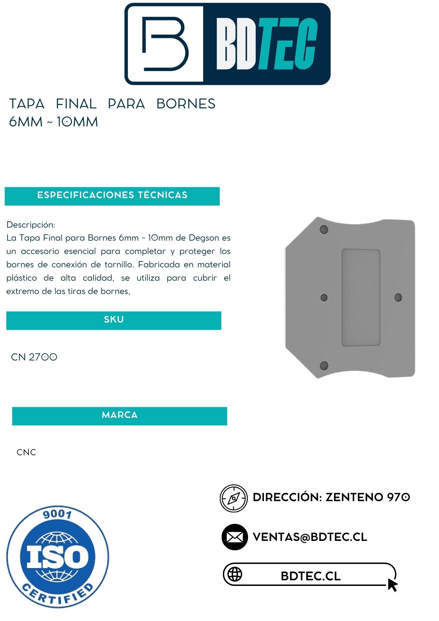 Tapa final bornes 2.5mm ~ 4mm