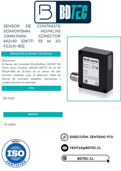 Sensor de contraste 50x40x15mm, no/nc,ns 33mm,para conector m12/4p [OKTTI 55 M 30 FG3LK-IBS]