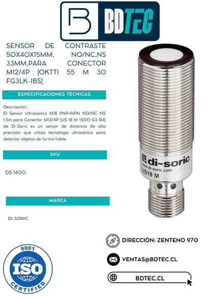 Sensor ultrasonico m18, pnp+npn [US 18 M 1500 G3-B4]