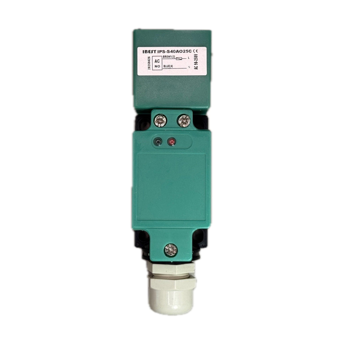 Sensor inductivo cuadrado, serie S40, 2 cables NO, blindado 25 mm, 90-250 VAC, sin cable IBEST