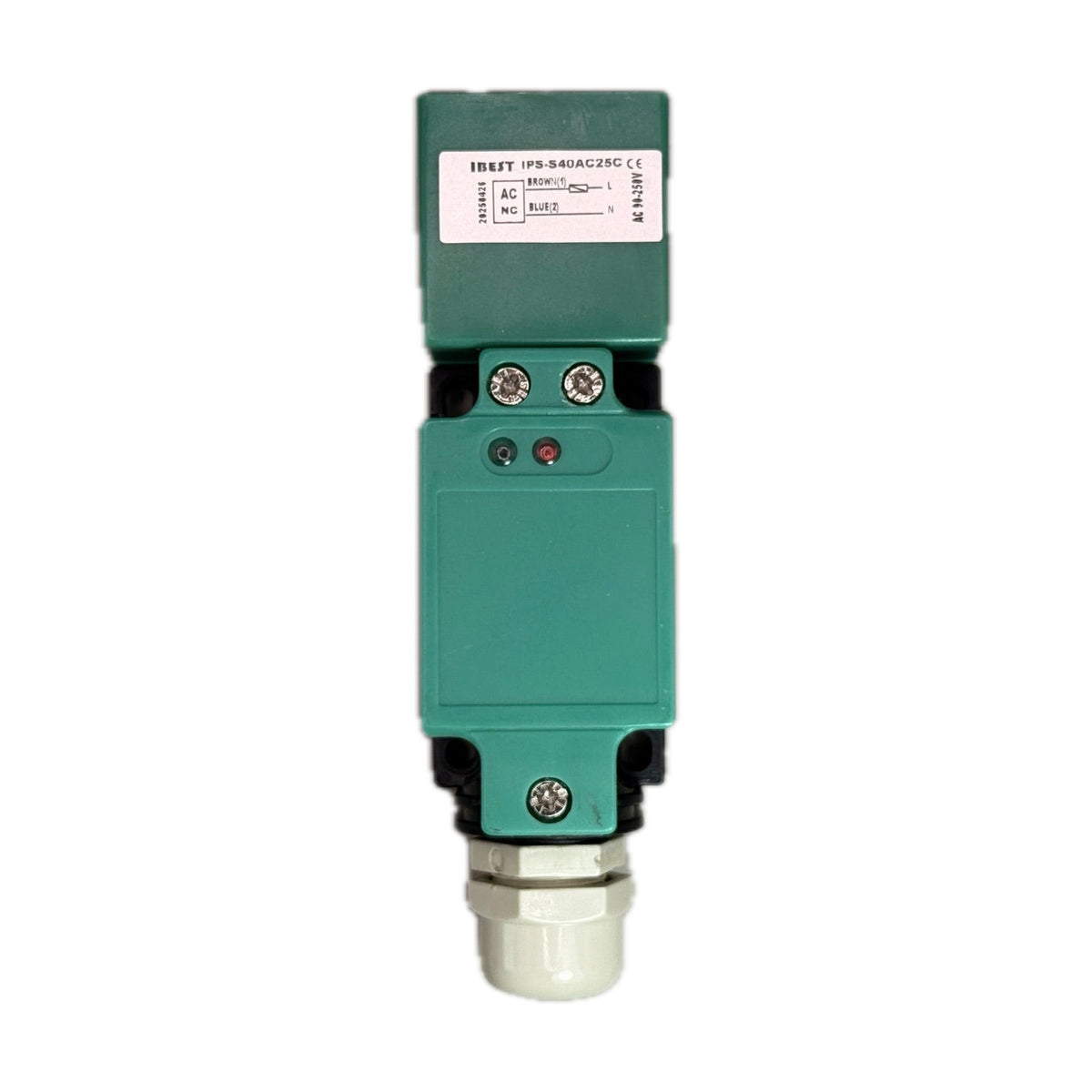 Sensor inductivo cuadrado, serie S40, 2 cables NC, blindado 25 mm, 90-250 VAC, sin cable IBEST