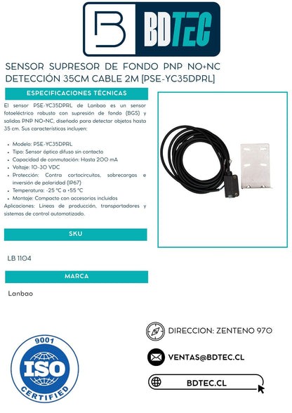 Sensor supresor de fondo PNP NO+NC detección 35cm cable 2M [PSE-YC35DPRL]