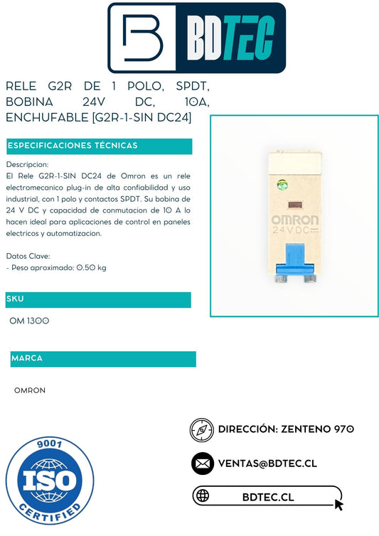 Rele g2r de 1 polo, spdt, bobina 24v dc, 10a, enchufable [G2R-1-SIN DC24]