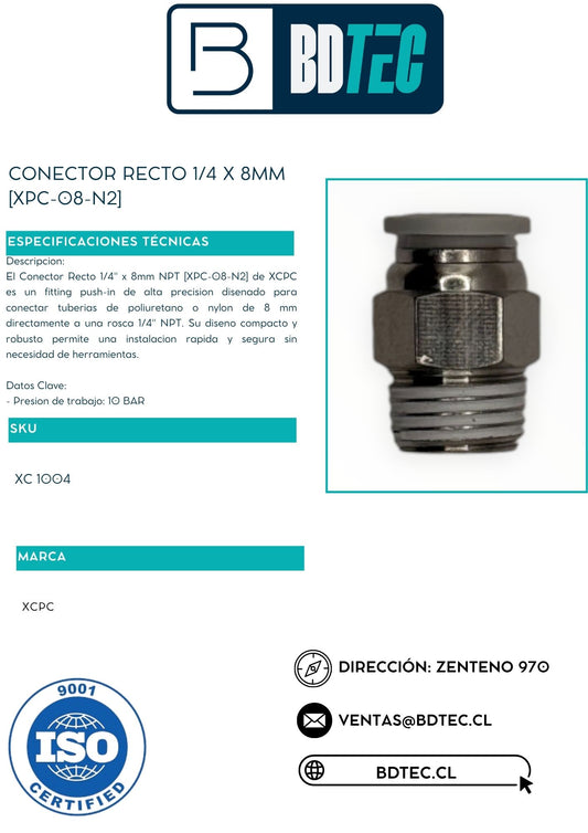 Conector recto 1/4 x 8mm [XPC-08-N2]