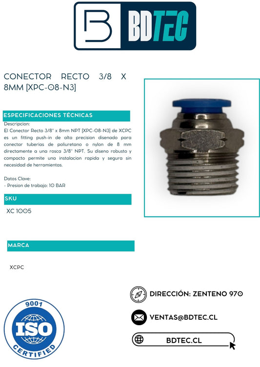 Conector recto 3/8 x 8mm [XPC-08-N3]